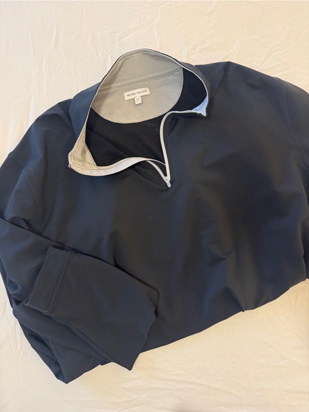 Peter Millar Black Quarter-Zip Pullover with Light Gray Trim